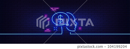 Neon light glow effect. Pay line icon. Think about money sign. Beggar symbol. 3d line neon glow icon. Brick wall banner. Pay outline. Vector Neon light glow effect. Pay line icon. Think about money sign. Beggar symbol. 3d line neon glow icon. Brick wall banner. Pay outline. Vector 104199204