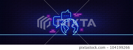 Neon light glow effect. Global business line icon. World communication sign. Internet marketing symbol. 3d line neon glow icon. Brick wall banner. World communication outline. Vector Neon light glow effect. Global business line icon. World communication sign. Internet marketing symbol. 3d line neon glow icon. Brick wall banner. World communication outline. Vector 104199266