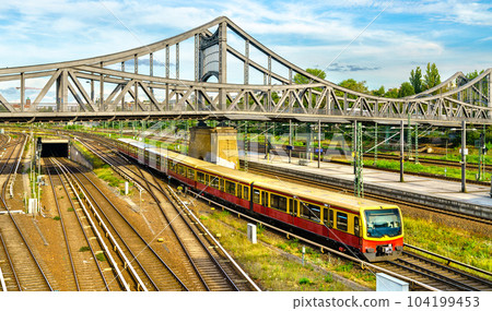 S-Bahn train at Gesundbrunnen station in Berlin, Germany 104199453
