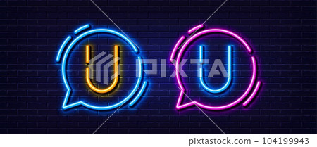 Initial letter U icon. Neon light line effect. Line typography character sign. Large first font letter. Glowing neon light speech bubble. Letter U glow 3d line. Brick wall banner. Vector Initial letter U icon. Neon light line effect. Line typography character sign. Large first font letter. Glowing neon light speech bubble. Letter U glow 3d line. Brick wall banner. Vector 104199943