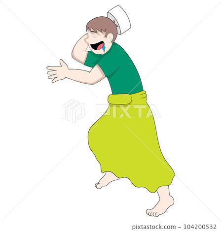 Islamic youth sleeping drooling while wearing Islamic prayer clothes 104200532