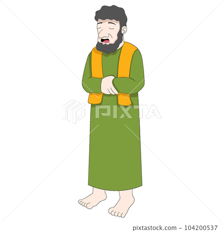 Muslim men are concentrating on doing Islamic worship 104200537