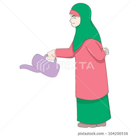 Muslim mothers are diligently watering with fanfare 104200538