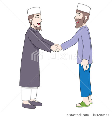two friends having happy faces shaking hands welcoming apology two friends having happy faces shaking hands welcoming apology 104200555