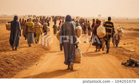 Refugees migrate in camp flee to another country because of the war. To Europe. Refugees migrate in camp flee to another country because of the war. To Europe. 104201079