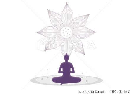 Illustration of a person silhouette and lotus flower in yoga pose or meditation 104201157