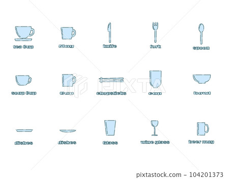 Tableware icon set blue - Stock Illustration [104201373] - PIXTA