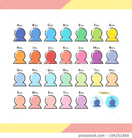 A collection of simple and stylish humanoid line drawing icons with kana from Mr. A to Mr. Z - Bust up 104201808