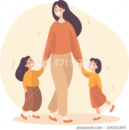 Hand Drawn mother walks with baby in flat style 104201845