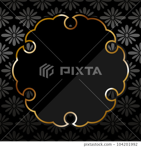 Luxurious snowflake-shaped frame and Hanabishi crest background square black & gold 104201992