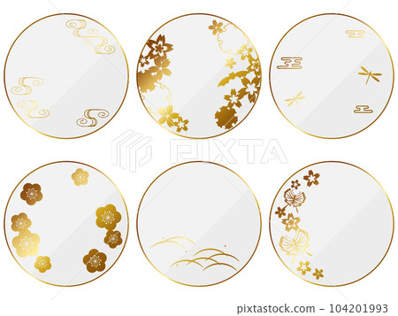 A set of 6 types of luxurious Japanese-style circular frames, white and gold 104201993