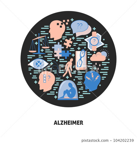Alzheimer s symptoms round concept in flat style 104202239