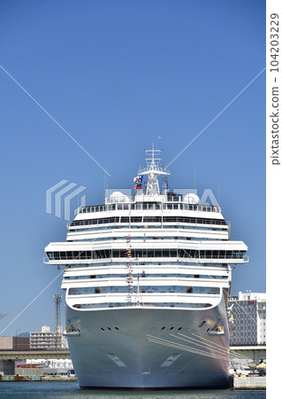 Photographing the scenery of the cruise ship Costa Serena calling at Hakodate Port in Hakodate City, Hokkaido in early summer 104203229