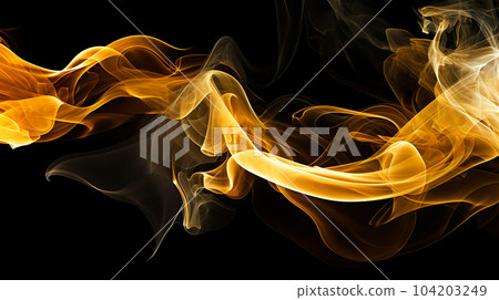 Golden smoke on a black background "AI generated image" 104203249