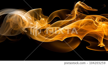 Golden smoke on a black background "AI generated image" 104203259
