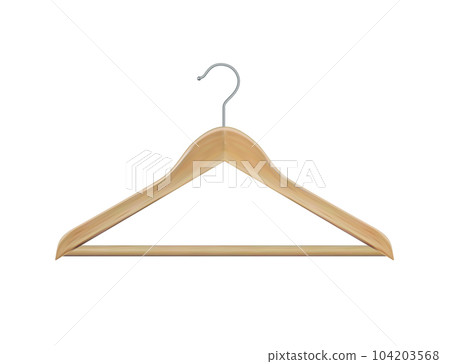 Wooden coat hanger clothes hanger .Realistic vector clothes coat wooden hanger close up isolated on background. Design template, clipart or mockup for graphics. Vector Wooden coat hanger clothes hanger .Realistic vector clothes coat wooden hanger close up isolated on background. Design template, clipart or mockup for graphics. Vector 104203568
