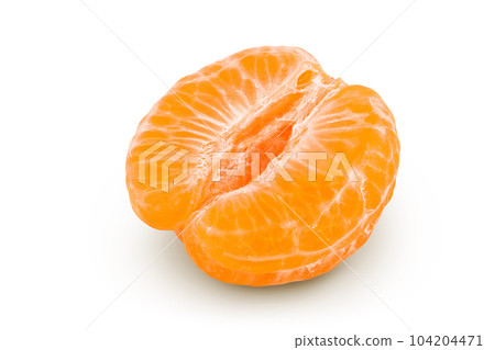 Tangerine or clementine half isolated on white background with full depth of field. 104204471