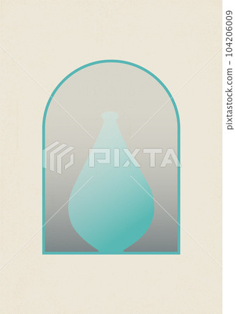 Boho minimalist wall art with arch and blue jar. Interior window design illustration poster. 104206009