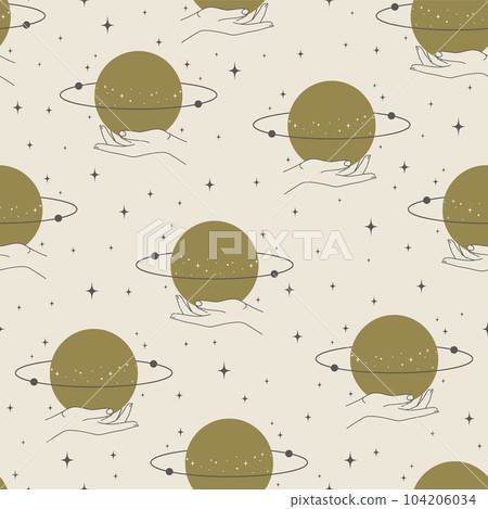 Vector seamless illustration of astrology mystic pattern. Outer space and planets. Vector seamless illustration of astrology mystic pattern. Outer space and planets. 104206034