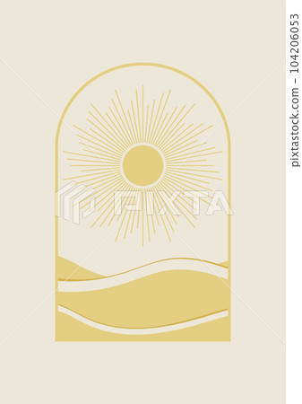 Sunny valley view landscape background illustration poster. Botanical art. 104206053