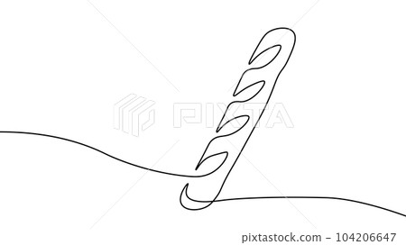 One line fresh French baguette baking symbol. Tasty bread patties continuous line sketch. Rustic style concept poster.Pastry natural organic food One line fresh French baguette baking symbol. Tasty bread patties continuous line sketch. Rustic style concept poster.Pastry natural organic food 104206647