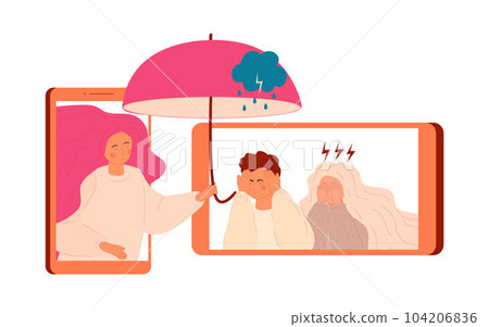 Online psychology help. Anxiety, crisis, tears, exhaustion of human. Symptoms of a depressive disorder. Depression, sadness, mental health. 104206836