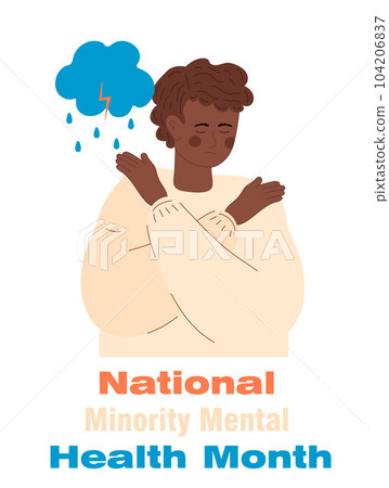 National Minority Mental Health Month concept vector. Psychological and parent support concept vector. Character depression, stress. National Minority Mental Health Month concept vector. Psychological and parent support concept vector. Character depression, stress. 104206837