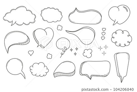 Comic speech bubbles set vector in hand drawn style. Massages and talk signs for app, web. Comic speech bubbles set vector in hand drawn style. Massages and talk signs for app, web. 104206840