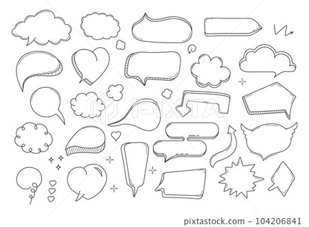 Comic speech bubbles set vector in hand drawn style. Massages and talk signs for app, web. Comic speech bubbles set vector in hand drawn style. Massages and talk signs for app, web. 104206841