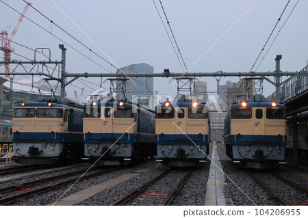 EF65 type electric locomotives lined up in the former Tokyo locomotive depot "Blue Meiko, again." Photo session_2023/4/15 104206955