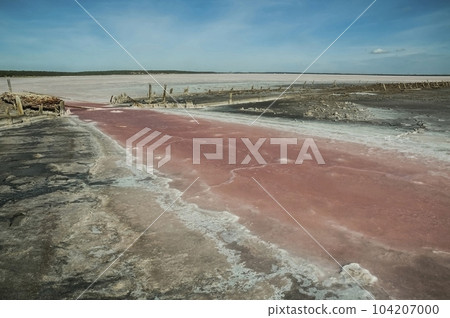 Historical remains of old salt exploitation, Salinas Grande, La Pampa, Argentina. 104207000