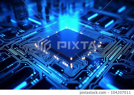 Modern processor in a blue chip board, generative ai 104207011