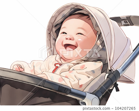 Cute baby laughing happily in a stroller Cute baby laughing happily in a stroller 104207265