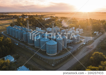 Grain storage steel silos, Patagonia, Argentina 104207433