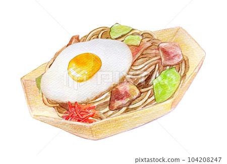 Watercolor illustration, hand-drawn illustration, yakisoba stall 104208247