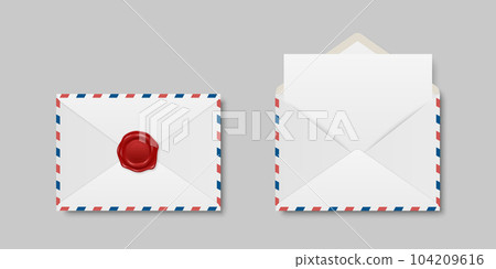 Vector Envelopes with Red Wax Seal and Blank Letter. Folded, Unfolded Isolated Envelope Set in Top View. Design Templat. Message, Notification, Mailing, Surprise and Congratulations Concept Vector Envelopes with Red Wax Seal and Blank Letter. Folded, Unfolded Isolated Envelope Set in Top View. Design Templat. Message, Notification, Mailing, Surprise and Congratulations Concept 104209616