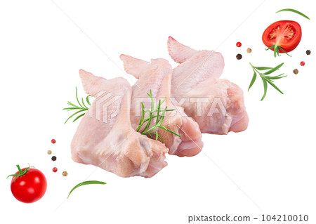 Raw chicken wings isolated on white background with full depth of field. Top view. Flat lay Raw chicken wings isolated on white background with full depth of field. Top view. Flat lay 104210010