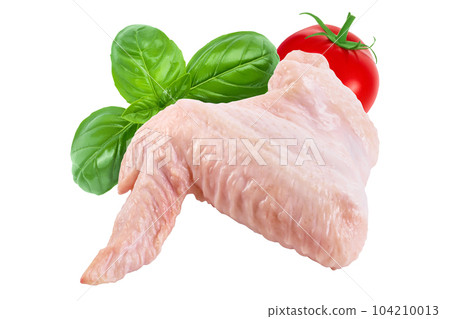 Raw chicken wings isolated on white background with full depth of field 104210013