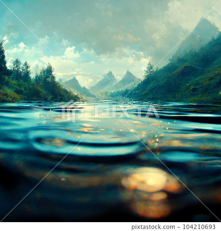 Amazing Picturesque Scene. Perfect blue sky reflected in water. A magnificent panorama of the mountains. 104210693