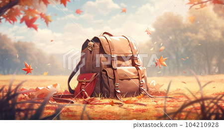 Drawing of school satchel, backpack for books and textbooks, school year, the concept of school education 104210928