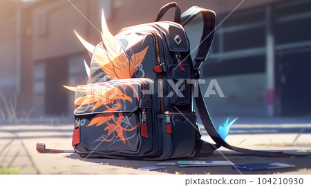 Drawing of school satchel, backpack for books and textbooks, school year, the concept of school education 104210930