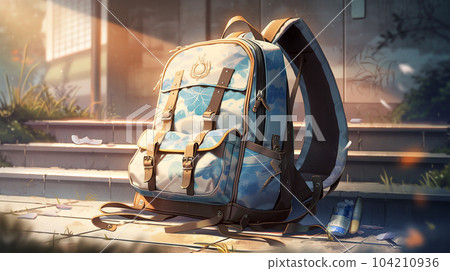 Drawing of school satchel, backpack for books and textbooks, school year, the concept of school education 104210936