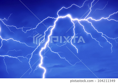 Ray. Lightning storm. Lightning bolt storm. Fork lightning striking. Lightning thunderstorm flash over the night sky. Concept on topic weather, cataclysms (hurricane, Typhoon, tornado, storm). Ray. Lightning storm. Lightning bolt storm. Fork lightning striking. Lightning thunderstorm flash over the night sky. Concept on topic weather, cataclysms (hurricane, Typhoon, tornado, storm). 104211349