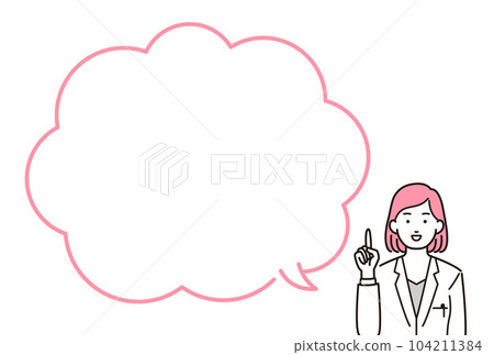 一個有講話泡泡的人的插圖_一個穿白大褂的女人 一個有講話泡泡的人的插圖_一個穿白大褂的女人 104211384