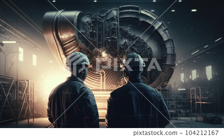 Futuristic Technology Concept: Team of Engineers and Professionals Workers in Industry Manufacturing Factory 104212167