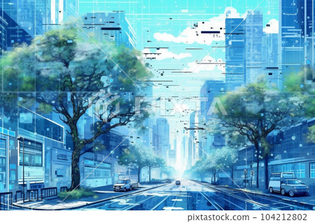 Smart City Wifi and city scape, Network connection concept, Modern City in the future 104212802