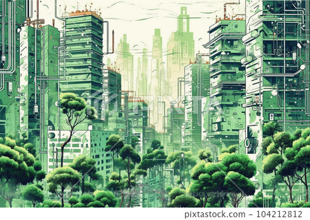 Smart City Wifi and city scape, Network connection concept, Modern City in the future 104212812