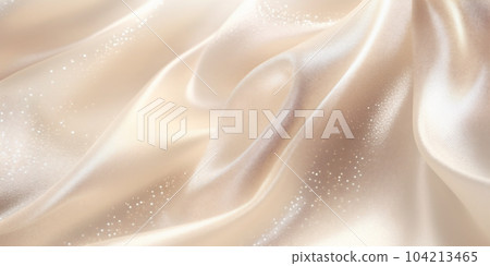 Beige silk glitter luxury fabric background, macro close up, copy space. Wave, textured. AI Generated 104213465