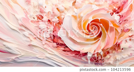 Fresh painting of pink roses flower. Acrilyc painting on canvas. Natural luxury. Beautiful rose. Generative AI Fresh painting of pink roses flower. Acrilyc painting on canvas. Natural luxury. Beautiful rose. Generative AI 104213596
