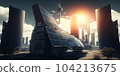 Solar panel plant in the city of the future, ecological energy renewable concept 104213675